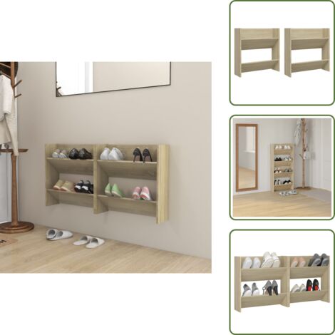 Étagères basculantes - vidaXL Armoires à chaussures murales 2 pcs Chêne Sonoma 60x18x60 cm - Rangement de chaussures
