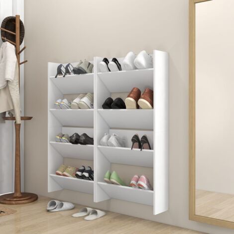 Étagères basculantes - vidaXL Armoires à chaussures murales 4 pcs blanc bois d'ingénierie - Rangement de chaussures