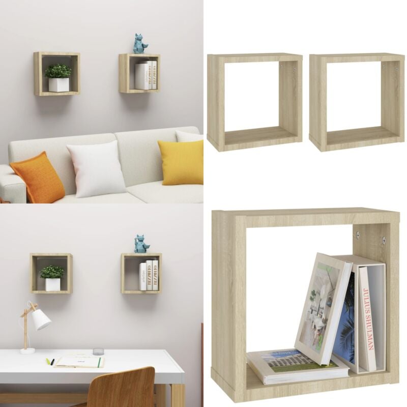 Tagères cube murales 2 pcs chêne sonoma 30x15x30 cm - Etagere Murale - Étagères Cubes - Rangement Mural - Décoration Murale - Meuble Salle à Manger