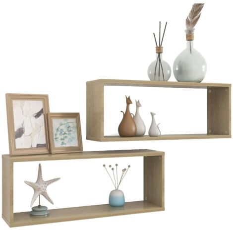 Étagères cube murales 2 pcs Chêne sonoma 60x15x23