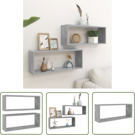 Étagères cube murales 2 pcs Gris béton 60x15x23