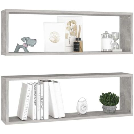 Étagères cube murales 2 pcs Gris béton 80x15x26,5 Bako
