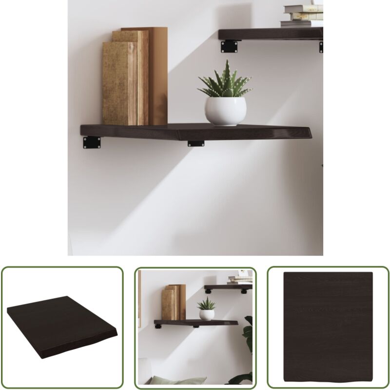 Jinlefu - The Living Store Étagère murale marron foncé bois chêne massif traité - Étagère Murale - Étagère Rustique - Étagère En Bois - Étagère Chêne