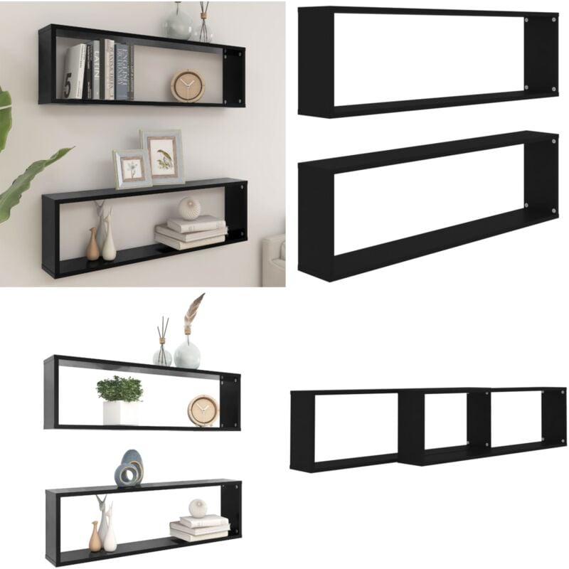 Tagères cube murales 2 pcs noir 100x15x30 cm bois d'ingénierie - Etagere Murale - Etageres Murales - Etagere Cube Murale - Étagères Cubes