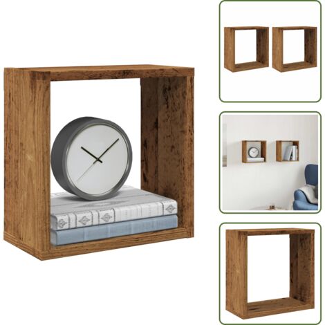 Étagères cube murales 2 pcs vieux bois 30x15x30 cm - Étagère Murale Cube - Étagères Murales Cube - Stockage En Forme De Cube - Étagère En Forme De Cube