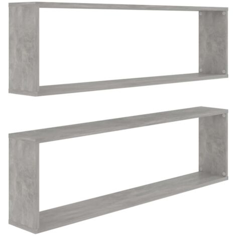 Étagères cube murales 2 pcs，Étagère flottante gris béton bois d'ingénierie CFW45196