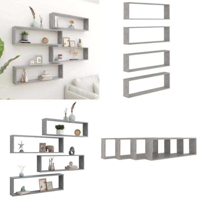 Vidaxl - tagères cube murales 4 pcs gris béton bois d'ingénierie - Étagères Murales - Étagères Cubes - Décoration Murale - Rangement Mural - Meubles