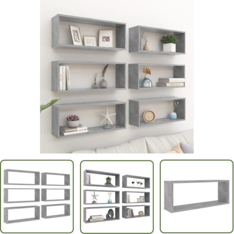 Étagères cube murales 6 pcs Gris béton 60x15x23