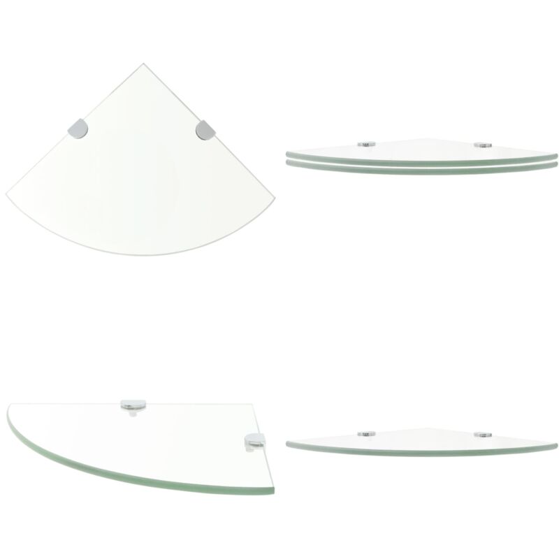 Tagères d'angle 2 pcs et supports Verre Transparent 25x25 cm - Etagere Murale - Étagère D'angle - Étagère Transparente - Rangement Mural - Décoration