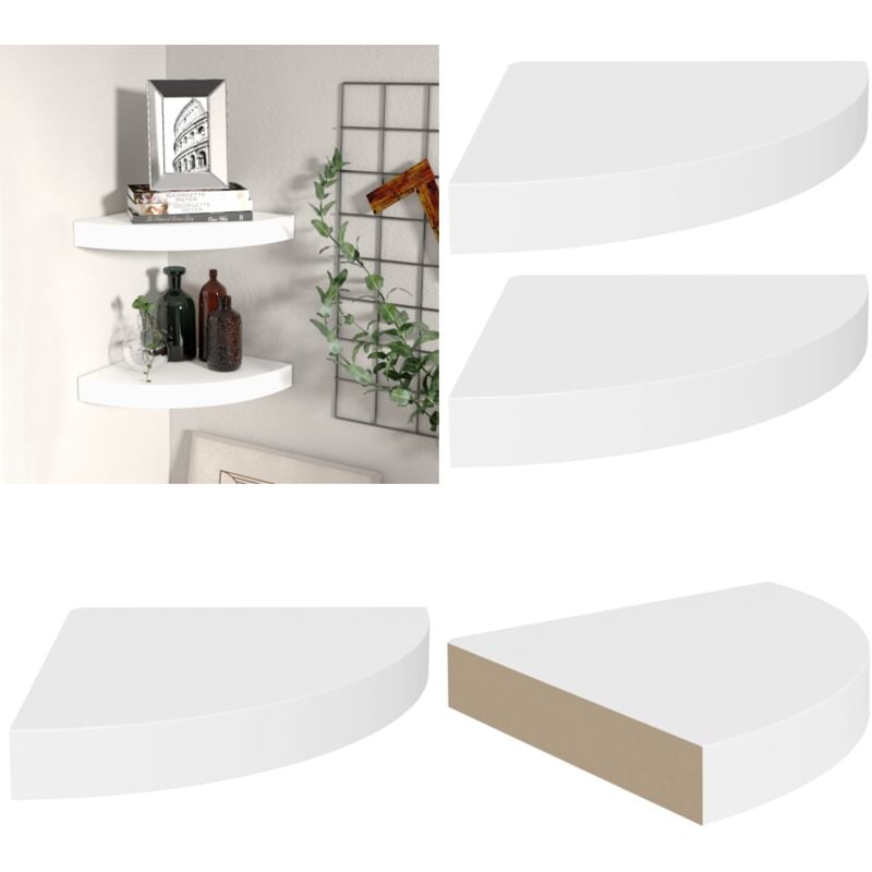 Tagères d'angle flottantes 2 pcs blanc 25x25x3,8 cm mdf - Etagere Murale - Étagère D'angle - Étagère Flottante - Rangement Mural - Décoration Murale
