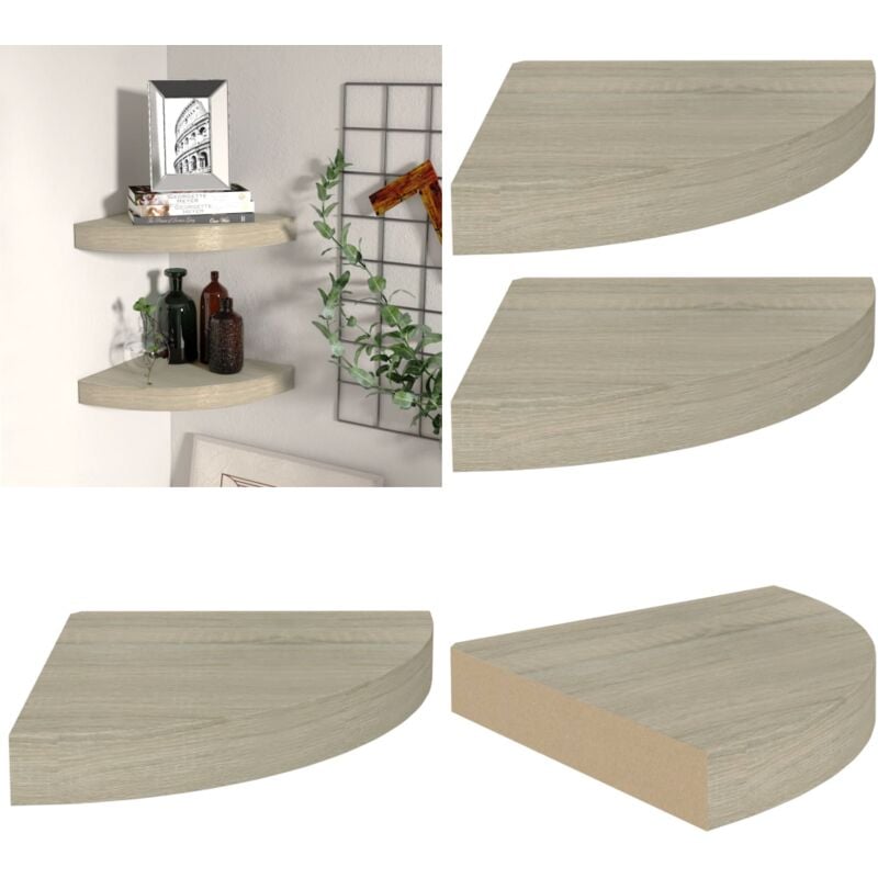 Tagères d'angle flottantes 2 pcs chêne 25x25x3,8 cm mdf - Étagères Murales - Étagères D'angle - Étagères Flottantes - Décoration Murale - Rangement