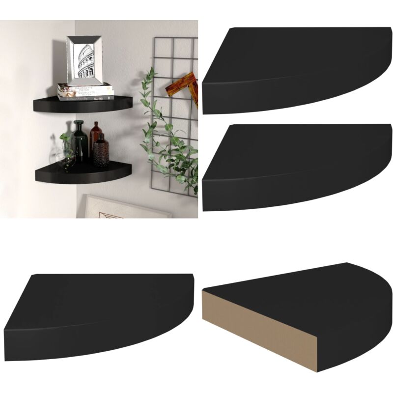 Tagères d'angle flottantes 2 pcs noir 25x25x3,8 cm mdf - Étagères Murales - Étagères D'angle - Étagères Flottantes - Décoration Murale - Rangement