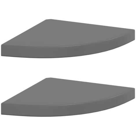 Étagères d'angle flottantes 2pcs gris brillant 35x35x3,8 cm MDF