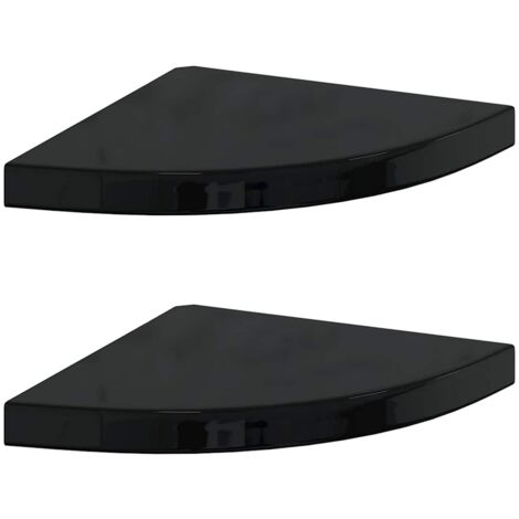 Étagères d'angle flottantes 2pcs noir brillant 35x35x3,8 cm MDF