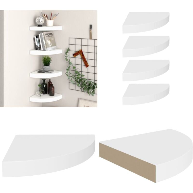 Tagères d'angle flottantes 4 pcs blanc 25x25x3,8 cm mdf - Etagere Murale - Étagère D'angle - Étagère Flottante - Rangement Mural - Décoration Murale
