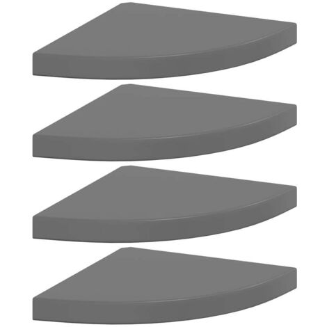 Étagères d'angle flottantes 4 pcs gris brillant 35x35x3,8cm MDF
