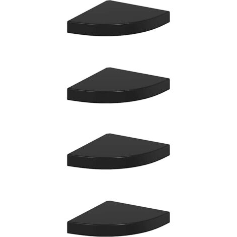 Étagères d'angle flottantes 4 pcs noir brillant 25x25x3,8cm MDF