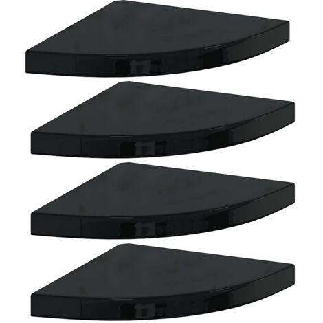 Étagères d'angle flottantes 4 pcs noir brillant 35x35x3,8cm MDF