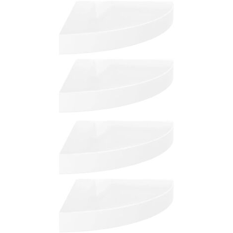 Étagères d'angle murale，Étagère flottantes 4 pièces Blanc brillant 25 x 25 x 3,8 cm MDF CFW12096