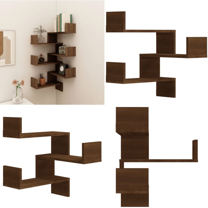 Tagères d'angle murales 2 pcs Chêne marron 40x40x50 cm Bois - Etagere Murale - Étagère D'angle - Meuble Mural - Décoration Murale - Rangement Mural