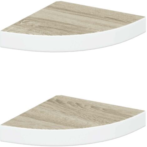 Étagères d'angle murales 2 pcs  Étagères flottantes Chêne et blanc 25x25x3,8 cm MDF