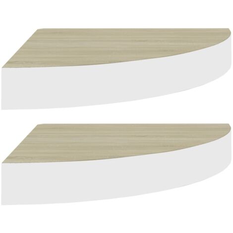 Étagères d'angle murales 2 pcs，Étagère flottante Chêne et blanc 25x25x3,8 cm MDF CFW80355