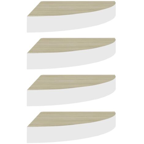 Étagères d'angle murales 4 pcs，Étagères de rangement Chêne et blanc 35x35x3,8 cm MDF CFW27646