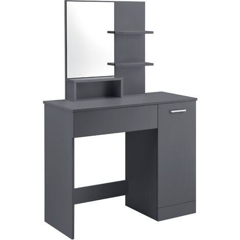 Étagères de chambre de maquillage de maquillage miroir et tiroir gris foncé