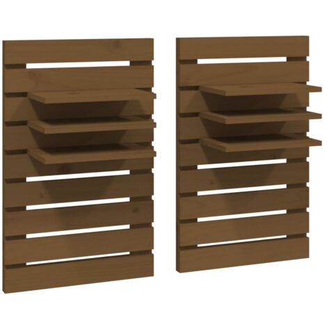 Étagères de chevet murales 2 pcs  Cabinet de chevet  Table de nuit Marron miel Bois de pin massif