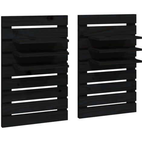 Étagères de chevet murales 2 pcs  Cabinet de chevet  Table de nuit Noir Bois de pin massif