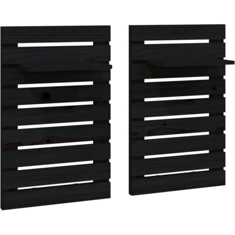 Étagères de chevet murales 2 pcs  Cabinet de chevet  Table de nuit Noir Bois de pin massif