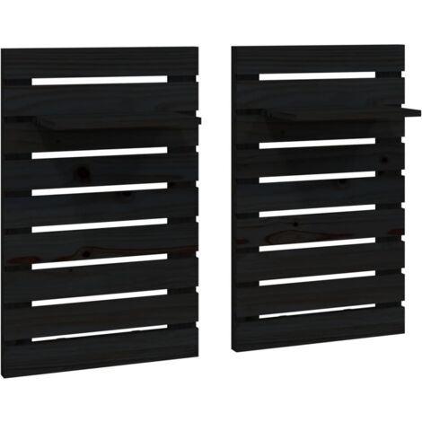 Étagères de chevet murales 2 pcs Noir Bois de pin massif