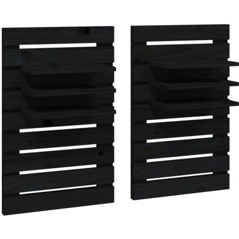 Étagères de chevet murales 2 pcs Noir Bois de pin massif