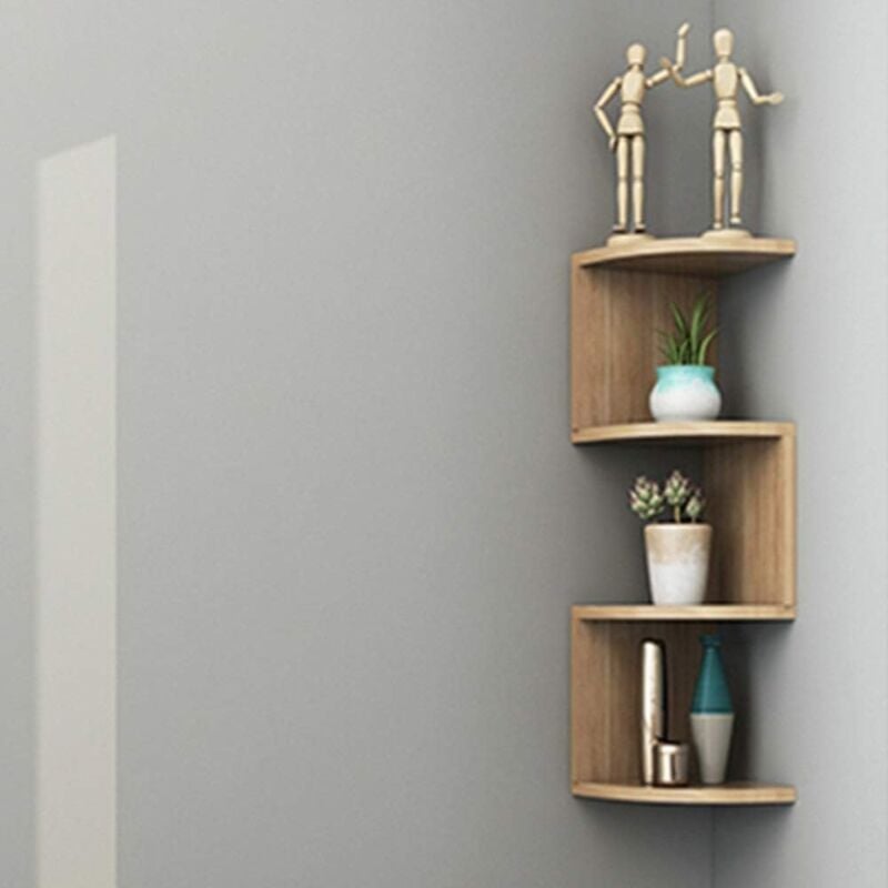 Tagères de Coin murales, étagère Murale Radiale à Angle Radial Classique à 5 Niveaux for Le Rangement d'étagères de bibliothèque - Couleur du bois