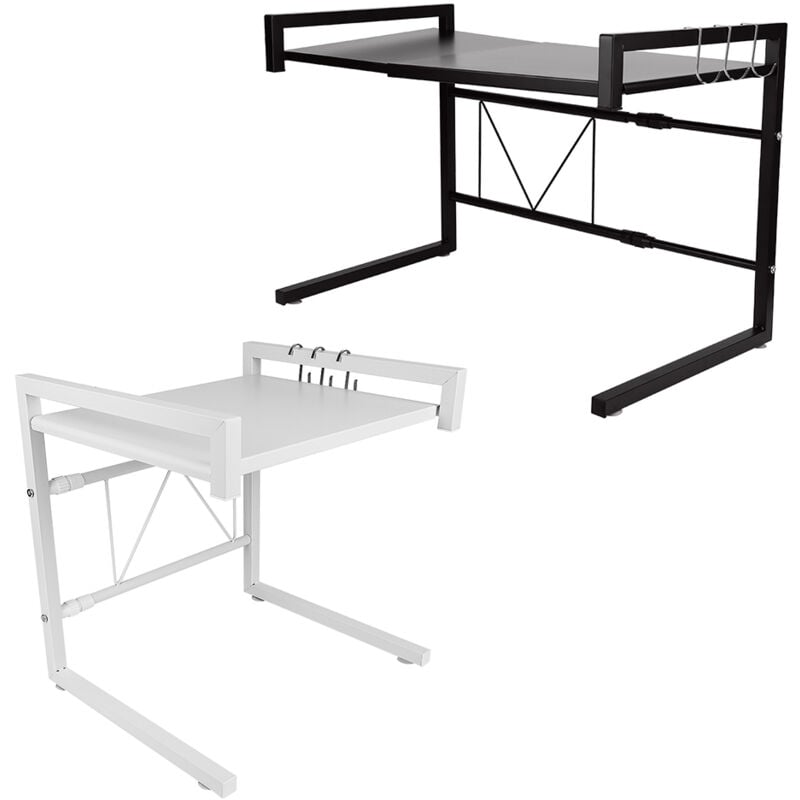 Tagères de Four à Micro-Ondes, Support de Four à Micro-Ondes Extensible, Organisateur Rangement Cuisine Blanc (40-65cm)