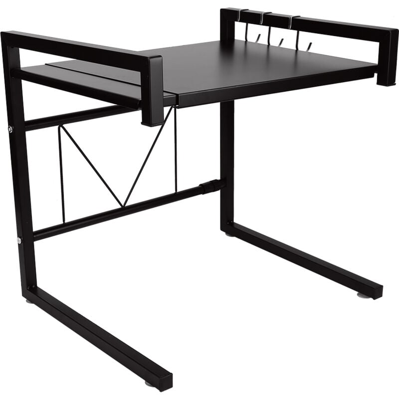 Tagères de Four à Micro-Ondes, Support de Four à Micro-Ondes Extensible, Organisateur Rangement Cuisine Noir (40-65cm)