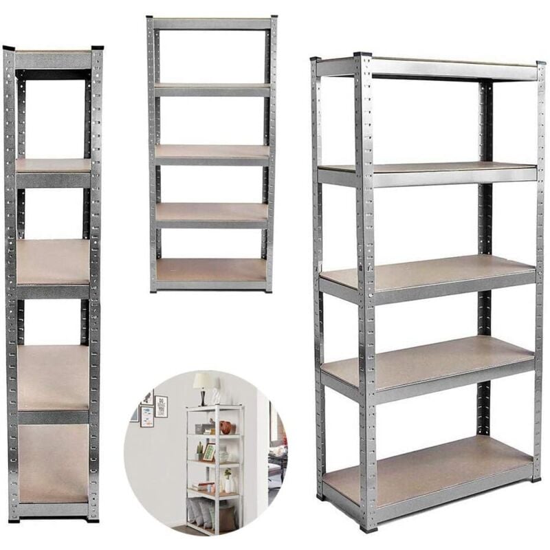 Lucn - Etagères de Rangement - 200 x 100 x 50cm, 5 Niveaux Galvanisé Étagère Charge Lourde métallique, Charge Totale de 875 kg, Réglables Étagère