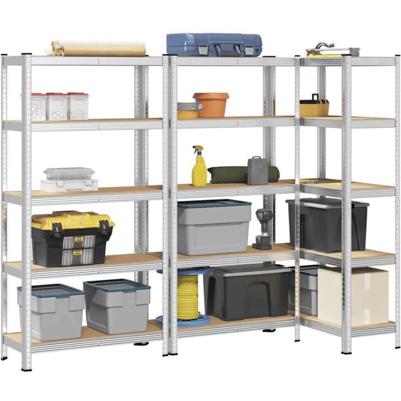 Vidaxl - tagères de rangement à 5 niveaux 3 pcs acier bois d'ingénierie