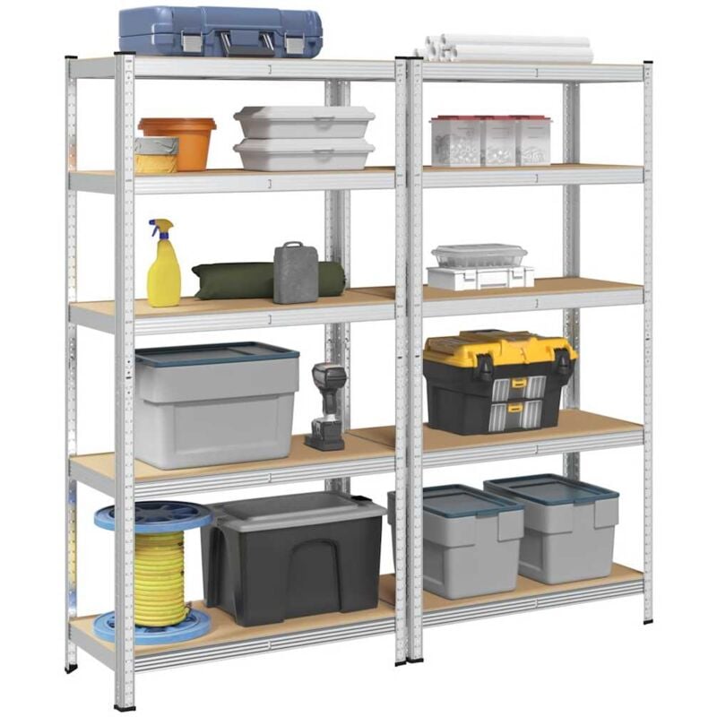 Vidaxl - tagère à 5 niveaux 2 pcs Argenté Acier et bois ingénierie