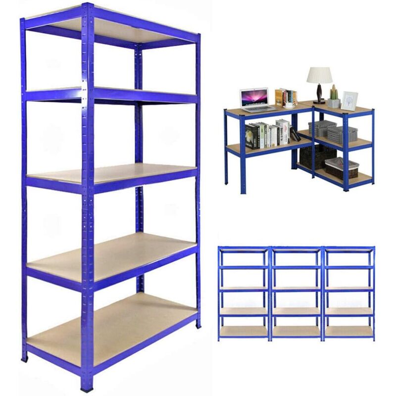 Lucn - tagères de Rangement à 5 Niveaux - 200 x 100 x 50cm, Bleu Étagères Charge Lourde Métallique sans Boulon, Charge Totale de 875kg, Etagère