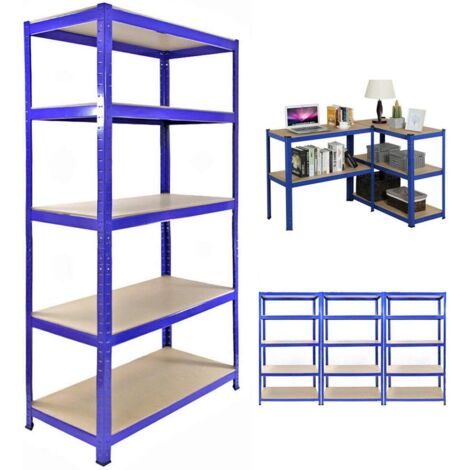 Étagères de Rangement à 5 Niveaux - 200 x 100 x 50cm, Bleu Étagères Charge Lourde Métallique sans Boulon, Charge Totale de 875kg, Etagère Stockage pour Garage, Cave, Bureau, Cuisine, Magasin