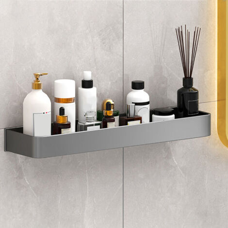Étagères de rangement murales pour salle de bain, étagères de rangement pour douche en aluminium, étagères de salle de bain, gris 30 cm monocouche