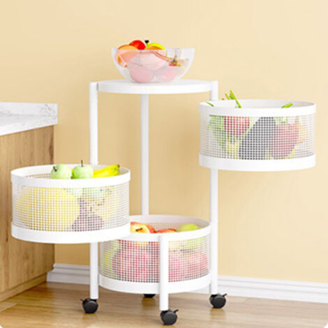 Étagères de rangement rotatives pour cuisine, paniers de rangement à 3 niveaux pour fruits et légumes, étagères amovibles multicouches - Blanc