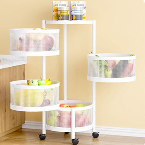 Étagères de rangement rotatives pour cuisine, paniers de rangement à 4 niveaux pour fruits et légumes, étagères amovibles multicouches - Blanc
