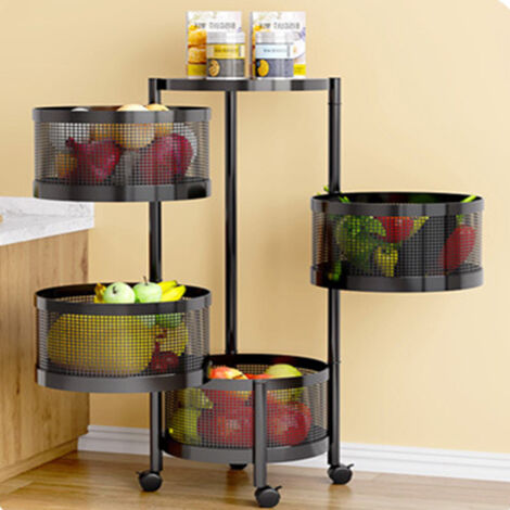 Étagères de rangement rotatives pour cuisine, paniers de rangement à 4 niveaux pour fruits et légumes, étagères amovibles multicouches - Noir