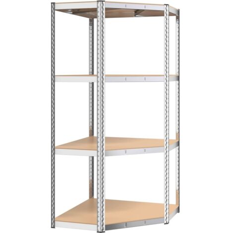 Étagères de rangement，Étagère d'angle à 4 niveaux Argenté Acier et bois d'ingénierie CFW69137