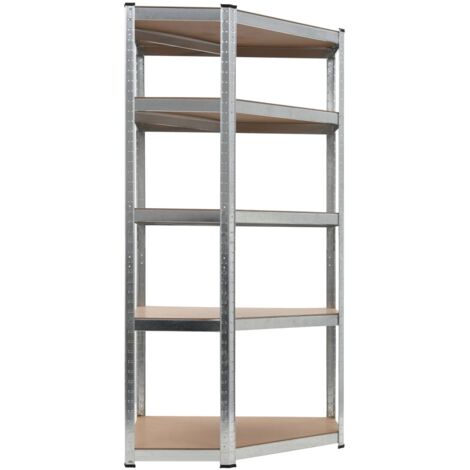 Étagères de rangement，Étagère d'angle à 5 niveaux Argenté Acier et bois d'ingénierie CFW50571