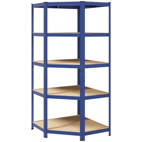 Étagères de rangement，Étagère d'angle à 5 niveaux Bleu Acier et bois d'ingénierie CFW86098