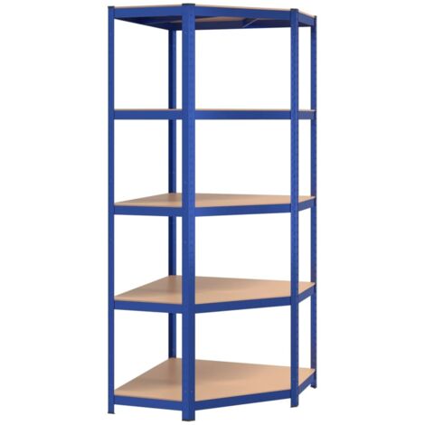Étagères de rangement，Étagère d'angle à 5 niveaux Bleu Acier et bois d'ingénierie CFW96674
