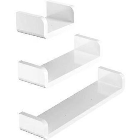 Étagères de salle de bain en plastique blanc, étagères murales flottantes en forme de U à ventouses, accessoires de douche, lot de 3